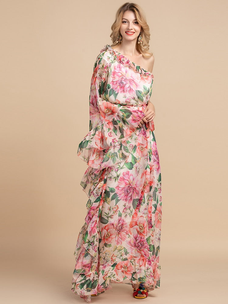 Holiday Party Boho Off Shoulder Chiffon Floral Print Ruffles Loose Ele Drewliet Holiday Party Boho Off Shoulder Chiffon Floral Print Ruffles Loose Ele Drewliet