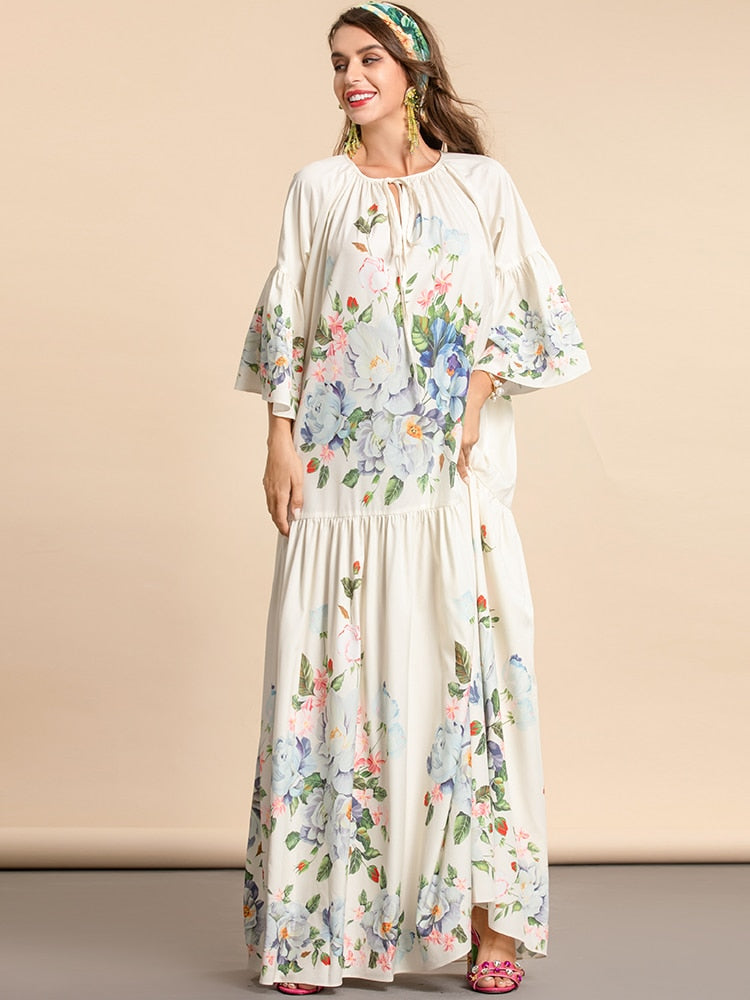Loose Flare Sleeve Floral Elegant Long Maxi Dress – Drewliet