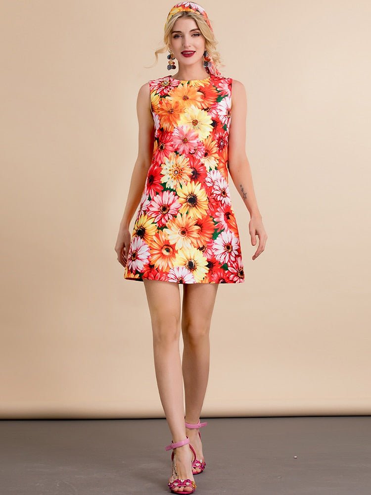 Sleeveless Applique Beaded Flower Print Vintage Mini Dress – Drewliet