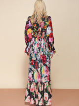 Long Sleeve Elastic Waist Floral Print Elegant Party Long Maxi Dress