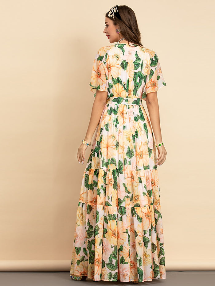 Plus Size Chiffon Floral Print Elegant Party Maxi Long Dress – Drewliet