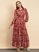 Chiffon Elastic Waist Snake Printed Vintage Maxi Dress