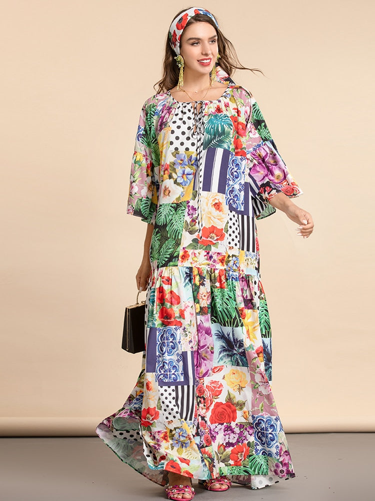 Plus Size Loose Flower Print Elegant Party Holiday Maxi Dress