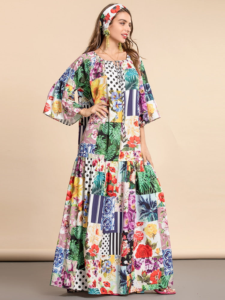 Plus Size Loose Flower Print Elegant Party Holiday Maxi Dress