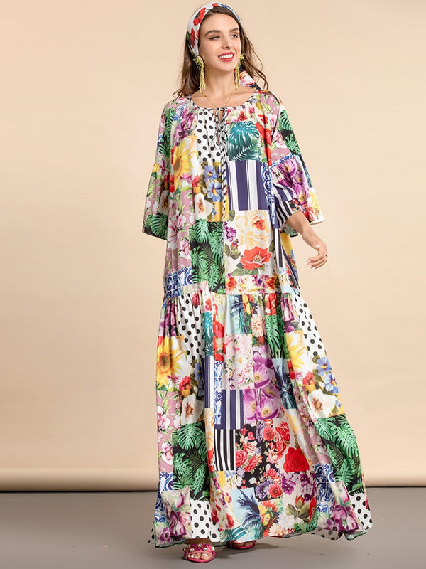 Plus Size Loose Flower Print Elegant Party Holiday Maxi Dress
