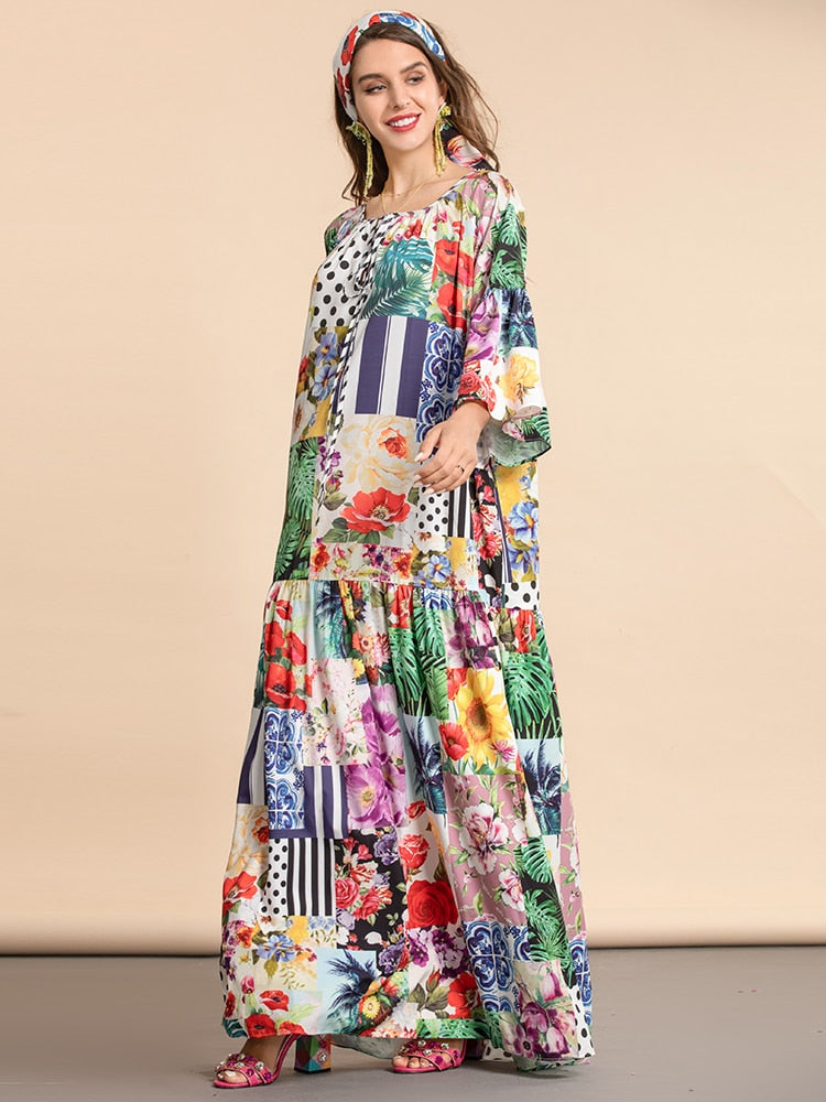 Plus Size Loose Flower Print Elegant Party Holiday Maxi Dress