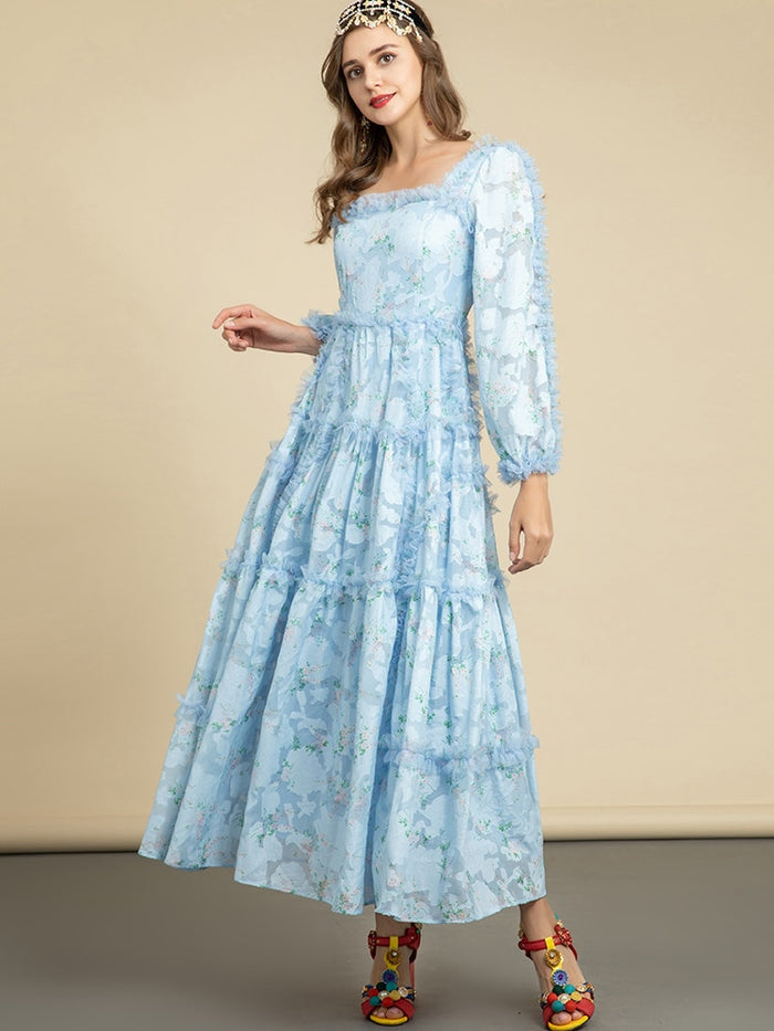 long sleeve blue floral dress Vacation Elegant Bohemia Flower Printed Midi – Drewliet chiffon to satin. Size:17/34 Wedding Dresses, Bridesmaids & white sweater dress
