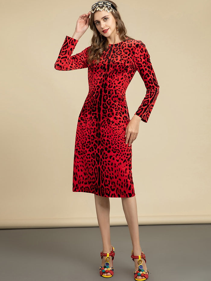 red leopard midi dress Cute Beige and Red Leopard Print Dress - Satin Dress - Midi Dress