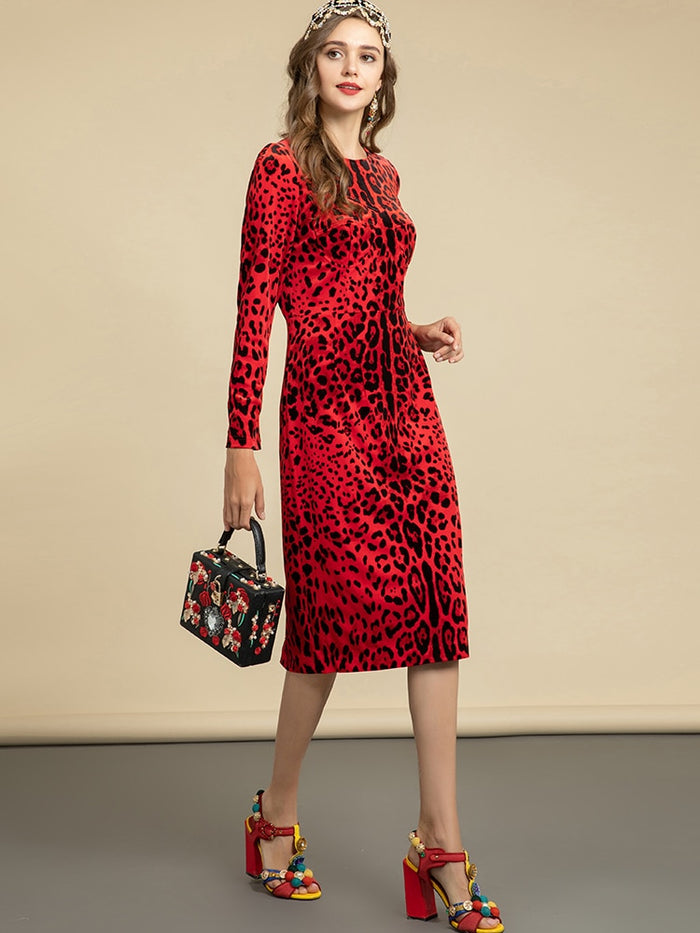 red leopard print midi dress Shop Women's Plus Size Trendy Red Animal Print Crepe Midi Dress